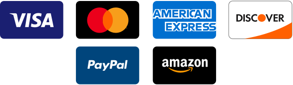 Visa, Mastercard, American Express, Discover, PayPal, Amazon icons